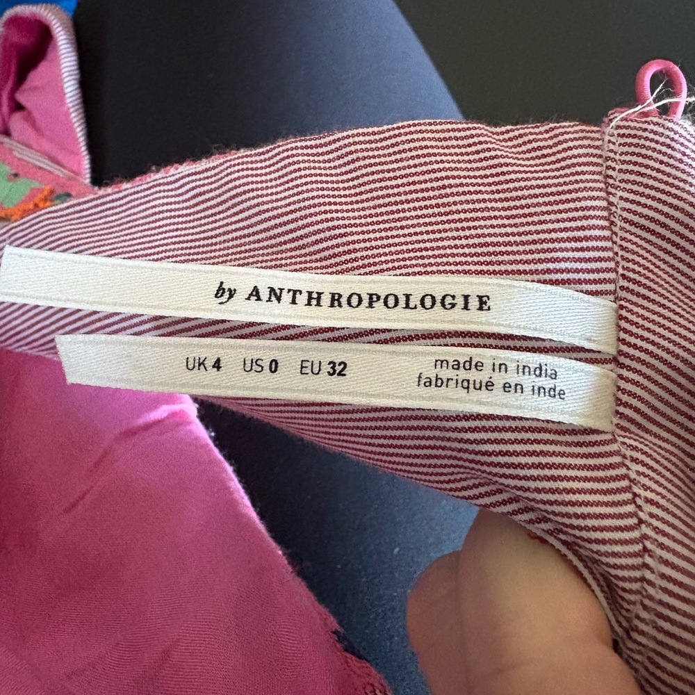 Anthropologie Embroidered & Appliqued Dress - Pink with Multicolor Floral Size 0 - Picture 10 of 12